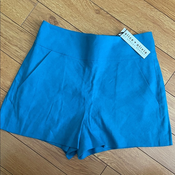 NWT Alice + Olivia Blue High Waist Linen Shorts - Picture 1 of 6